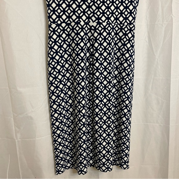 LAUREN RALPH LAUREN Women’s Navy White Geometric Midi Sheath Dress Size 8 - Picture 9 of 12